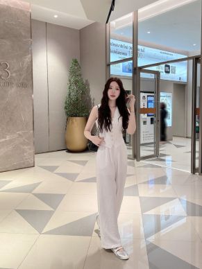 PEARL MARBLE BELTED VEST TOP & PANTS SET-WHITE