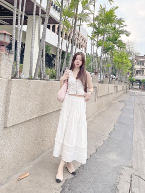 OLIVETTE COCOON MIDI SKIRT-WHITE
