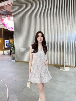 CAVELLE POCKET TWEED DRESS-LAVENDER
