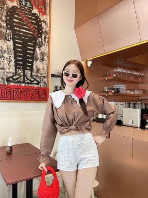 SATIN TRIMMED TWEED SHORTS-CREAM