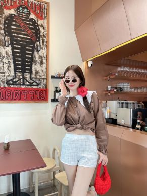 STELLA COLLAR COTTON BLOUSE-BROWN