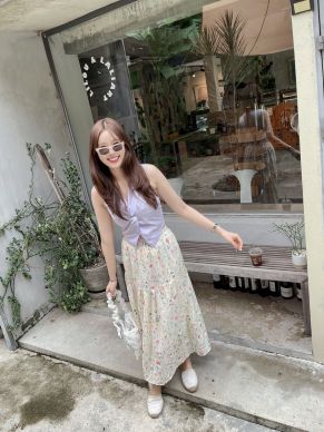 PROVENCE FLORAL EMBROIDERY MAXI SKIRT-YELLOW
