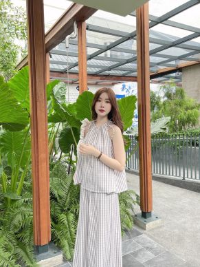 MONO STRIPE TOP & PANTS SET-GREY
