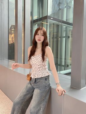 LUNIE POLKADOT TIE NECK TOP-WHITE