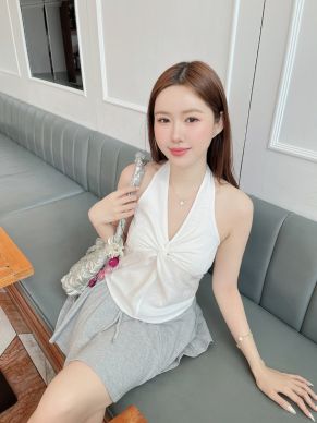 NIXIE TWISTED HALTER TOP-WHITE-M