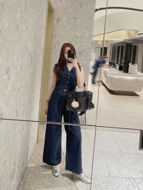 MAVIE VEST TOP & PANTS DENIM SET-NAVY