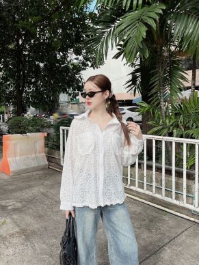 NOVELLE OVERSIZED SOFT LACE SHIRT-WHITE