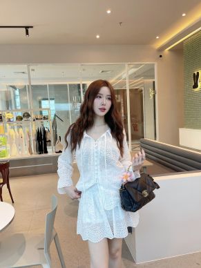 THEA LACE BLOUSE & SKIRT SET-WHITE-S