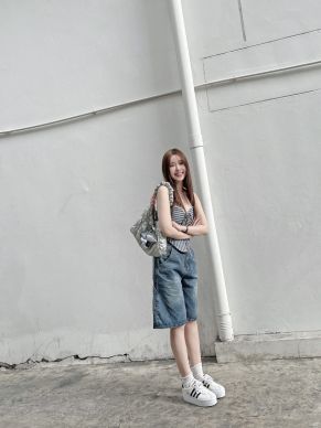 TEDDY BERMUDA DENIM JORTS PANTS-BLUE-L