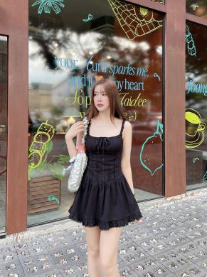 LOLA COTTON MINI DRESS-BLACK