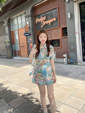 ALOHA BLEACH PRINT SHIRT & SHORTS SET