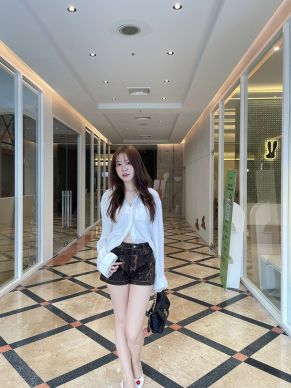 LEOPARD DENIM SHORTS-BROWN-L