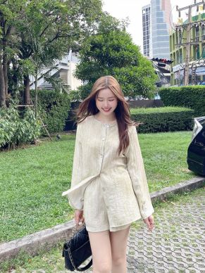 MATCHA OAT BLOUSE & SHORTS SET-MATCHA