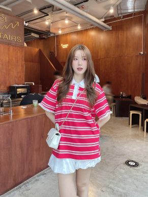 HARPER LACE COLLAR STRIPE TOP-RED