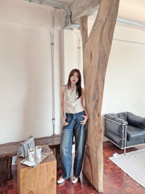 INDIGO BARREL DENIM PANTS-NAVY-S