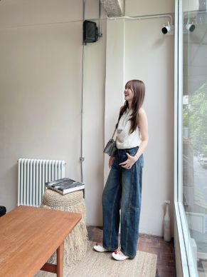 INDIGO BARREL DENIM PANTS-NAVY-XL