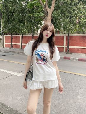 CINDERELLA DREAMY PUFF JERSEY TOP-WHITE