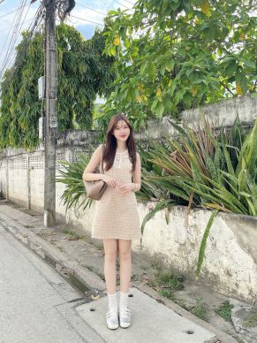 BONBON TWEED DRESS-PEACH-M
