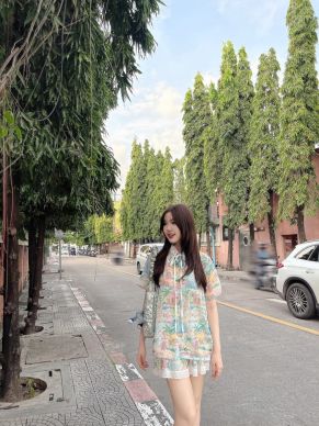 BEACH PRINT SHIRT & SKIRT SET-BLUE