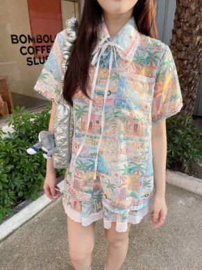 BEACH PRINT SHIRT & SKIRT SET