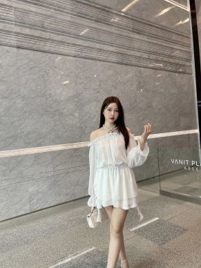 AMELIA CHIFFON OFF SHOULDER TUNIC-WHITE