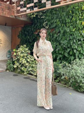 GARDEN SHIRT & PANTS CHIFFON SET-FLOWER