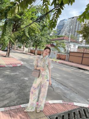 GARDEN SHIRT & PANTS CHIFFON SET-VIOLET