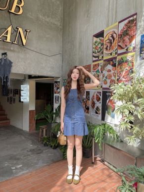 ANNA DENIM SLEEVELESS DRESS-NAVY-S