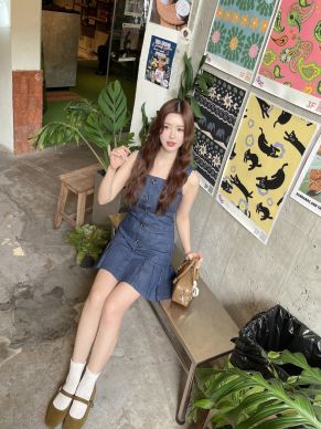 ANNA DENIM SLEEVELESS DRESS-NAVY-M