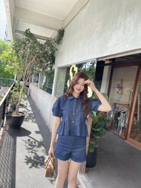 PUMPKIN DENIM TOP & SHORTS SET-NAVY-S