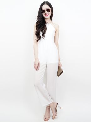 AMELIA CHIFFON SINGLET JUMPSUIT-WHITE-M