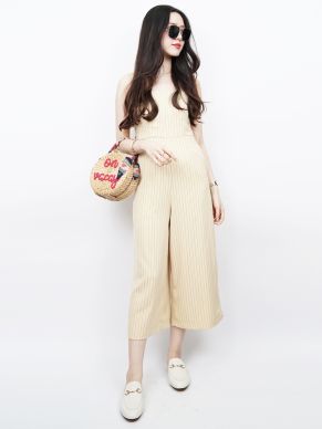 KYLA PINSTRIPE JUMPSUIT-CREAM-M