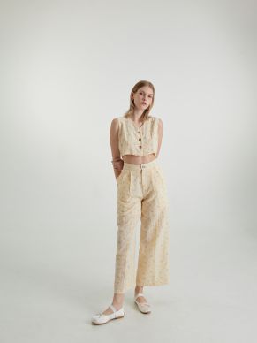 BUTTERCUP SLEEVELESS TOP & PANTS SET-CUSTARD-S