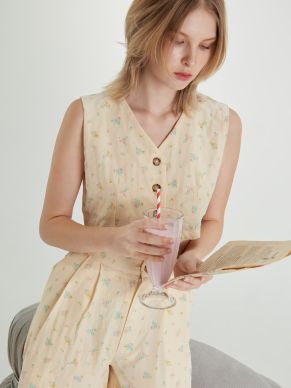 BUTTERCUP SLEEVELESS TOP & PANTS SET-CUSTARD-M