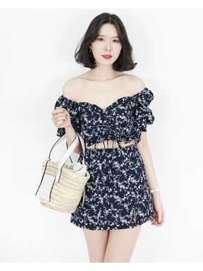 ERICA FLORAL DRAWSTRING SET-NAVY-S