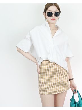 MINNIE TARTAN A-LINE SKIRT-MUSTARD-M