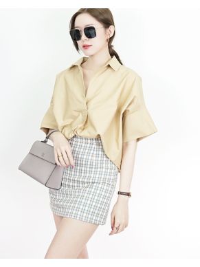 MINNIE TARTAN A-LINE SKIRT-YELLOW-S
