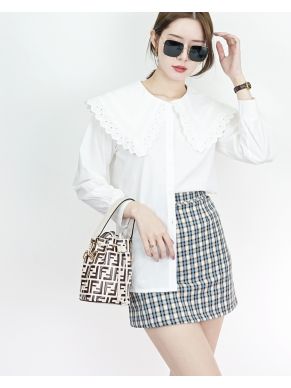 MINNIE TARTAN A-LINE SKIRT-BLUE-M