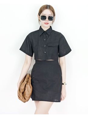 VINCENT CROPPED SHIRT & SKIRT SET-BLACK