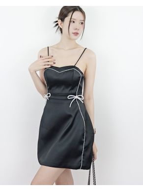 RUBY CRYSTAL BOW SATIN SINGLET DRESS-BLACK-XS