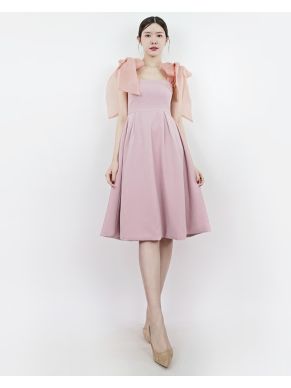 SYRAH ORGANDY BOW SHOULDER DRESS-PINK-S