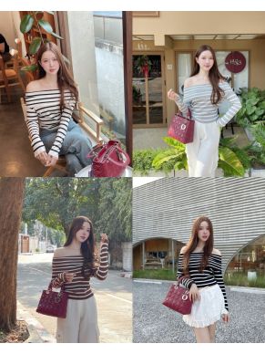 CUDDLE STRIPE OFF SHOULDER KNIT TOP