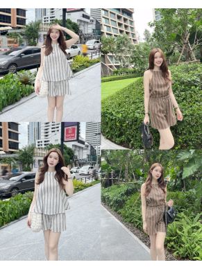 MOTIF STRIPE SLEEVELESS TOP & SHORTS SET