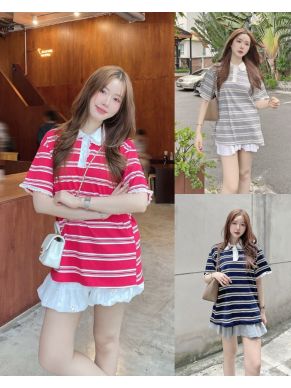 HARPER LACE COLLAR STRIPE TOP