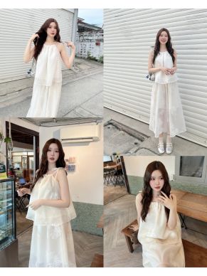 CHRYSAN EMBROIDERY TOP & SKIRT ORGANDY SET