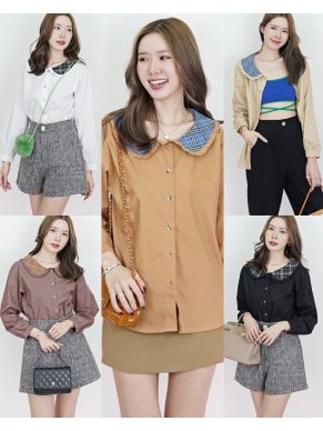 TEDDY PLAID COLLAR COTTON BLOUSE