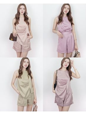 AUBREY DRAPED SATIN TOP & SHORTS SET