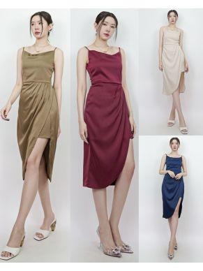 SENSUAL DRAPED TIE BACK SATIN DRESS
