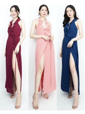 VICTORIA RUFFLE TIE WAIST MAXI DRESS