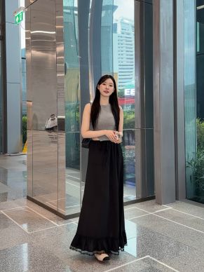 VANILLA SKY LINEN MAXI SKIRT-BLACK II